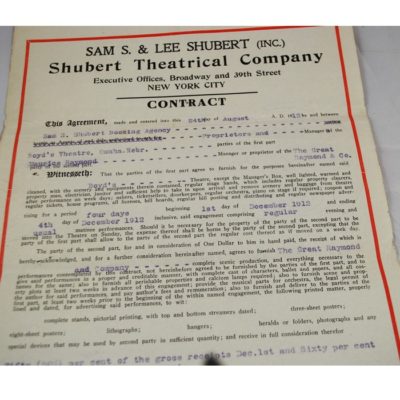 Raymond 1912 Schubert Contract: rare