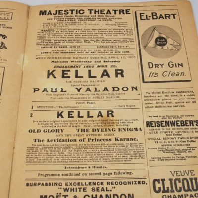 Harry Kellar and Paul Valadon program: Majestic Theater 1905 rare