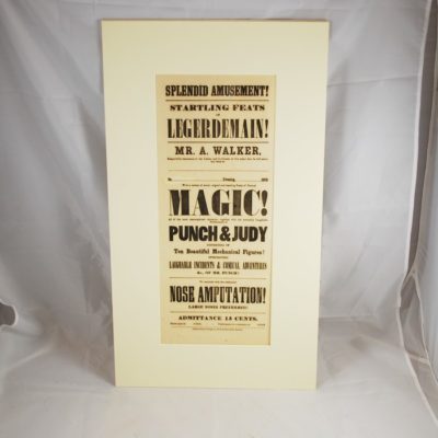 Original 1855 Broadise of M. Walker Magician and Punch and Judy: mint!