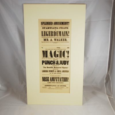 Original 1855 Broadise of M. Walker Magician and Punch and Judy: mint!
