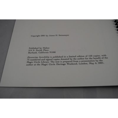 Discovering Invisibility special edition for Magic Circle. Steinmeyer: one of 150