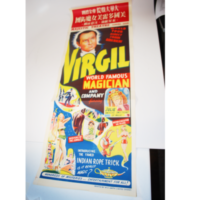Virgil Indian Rope Trick Panel with show date from 1950’s World Tour: from his own trunk. only one!