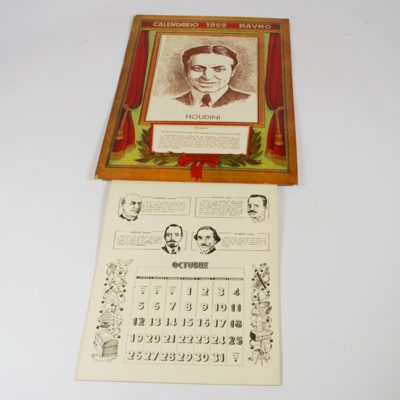 1959 Magician’s calendar: Houdini, De Kolta, Herrmann, Houdin etc.