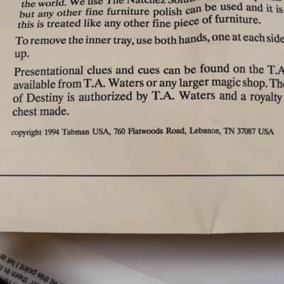 T.A. Waters The Chest of Destiny by Tabman Magic 1994: scarce - Image 3