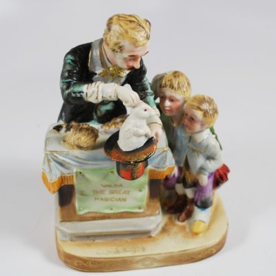 Traveling Magician Miniature Porcelain Statuette:  Hand Painted from  Japan: circa 1960