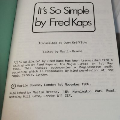 Its So Simple: Fred Kaps lecture from the Magic Circle in 1965 with Cassette recording. - Image 3