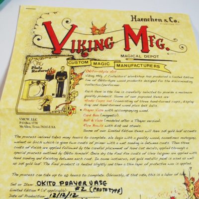 Okito Prayer Vase and Wand Prototype by Viking Magic: hallmarked #2 with a note from George: rare - Image 6