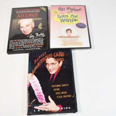 DVD’s: Daryl Ambitious Card, Malone Sam the Bellhop, Alex Elmsley 2 dvd set from 5 of Hearts Magic