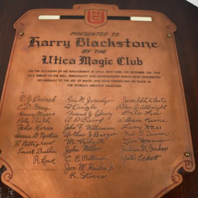 Harry Blackstone Senior Utica Magic Club Presentation Plaque - Image 2