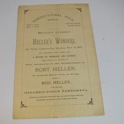 Robert Heller: Heller's Wonders Program 1877 Boston Horticultural Hall :very rare: spiritualism included!