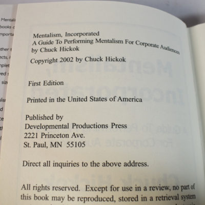Mentalism Inc. (guide to performing mentalism for corporate audiences) Chuck Hickock 2002 - Image 2