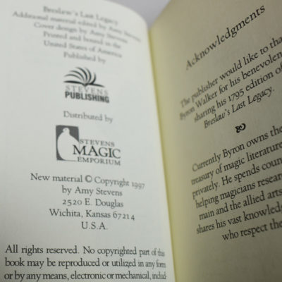 Breslaw's Last Legacy 1795 edition: 1997 Stevens Magic Reprint 95/560 - Image 3