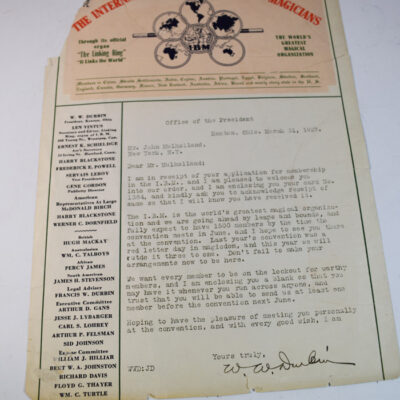 Magic History: IBM Membership Acceptance Letter to John Mulholland signed by Durbin  1927