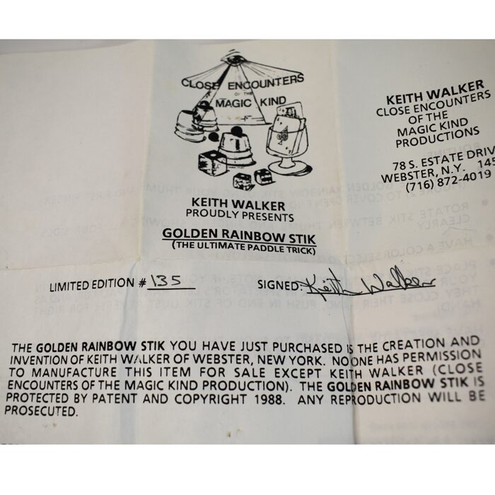 Golden Rainbow Stik: Keith Walker: 1988 #135 of a limited edition with COA - Image 3