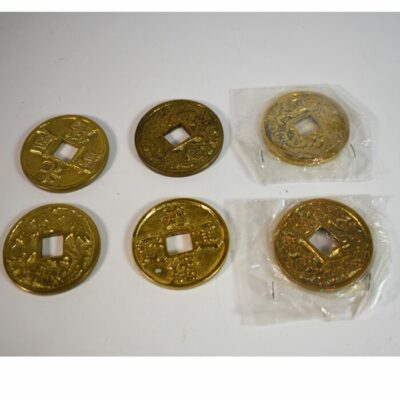 Six 2 inch brass Chinese coins for close up work