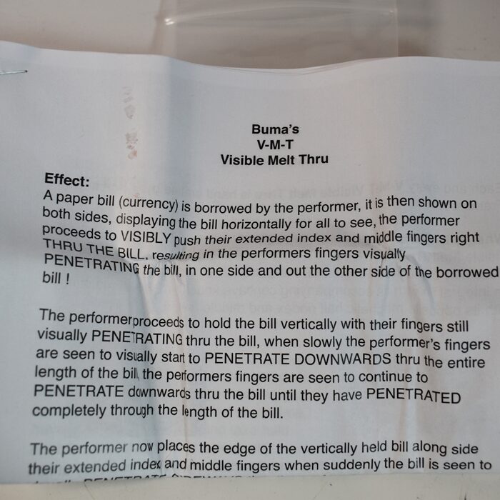 Buma's V-T-M Visible Melt Thru:  Steven's Magic Exclusive item from 2007: never used and long unavailable. - Image 2