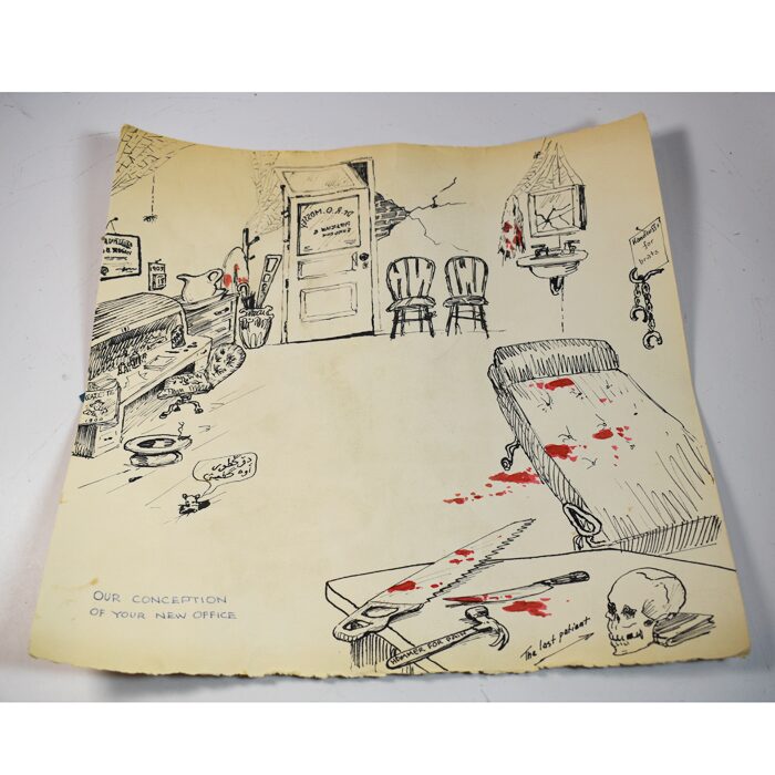 Salvatore Salla Original Ink Rendition of Doctor Richard Mossey’s New Chicago Office: signed by many prominent Chicago magicians