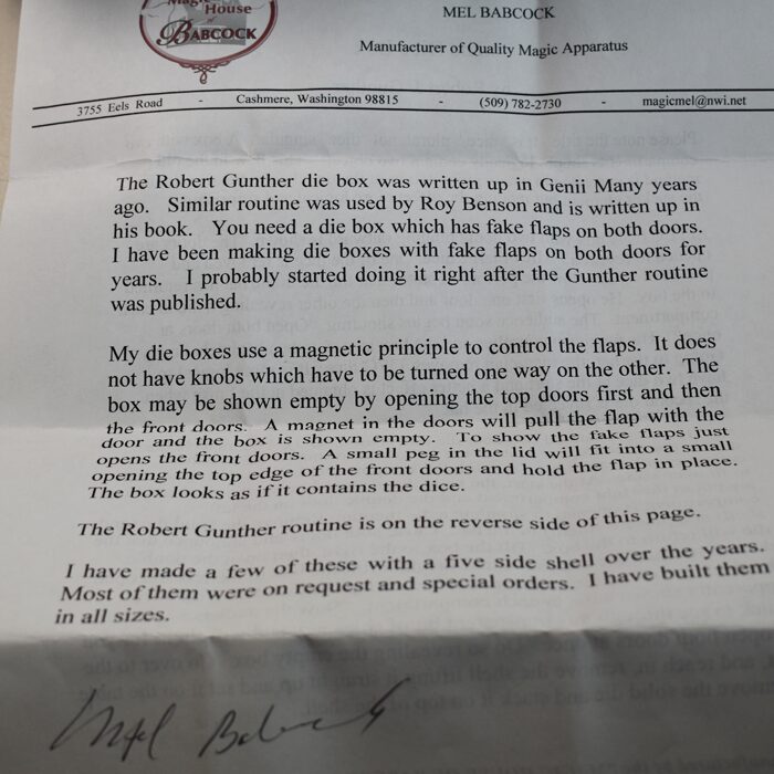 Robert Gunther Dice Box by Mel Babcock: Not your regular Die Box: Special order signed by Mel: both dice appear and vanish! - Image 7